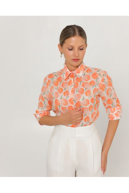 Женская рубашка из крапивы рукав 3/4 с принтом персики-8790 от ByME 