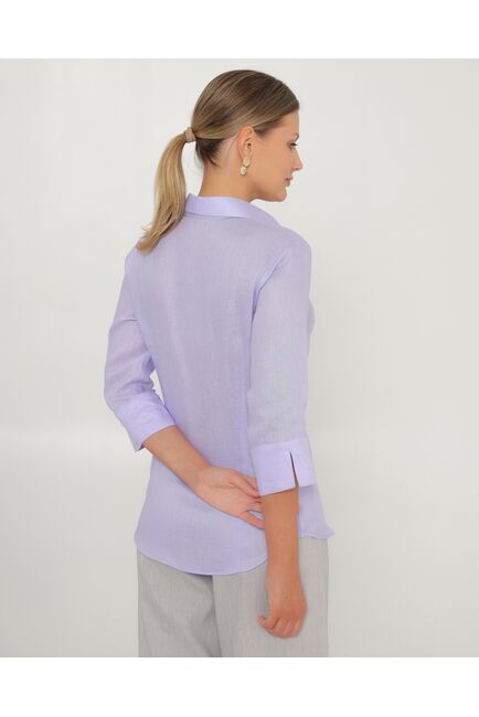 Женская рубашка из льна рукав 3/4 фиолетовая-8791 от byME 