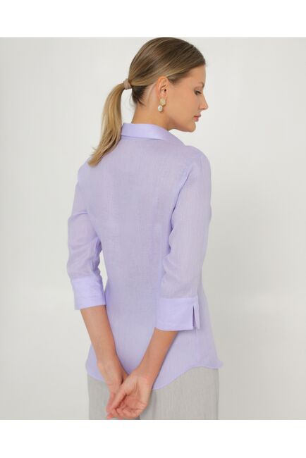 Женская рубашка из льна рукав 3/4 фиолетовая-8791 от byME 