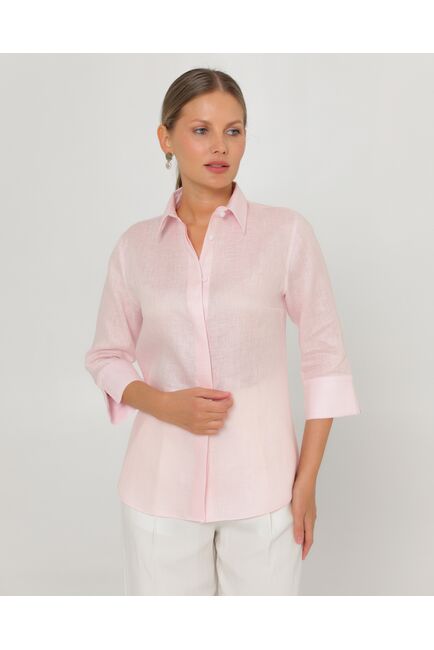 Женская рубашка из льна рукав 3/4 розовая-8792 от byME 