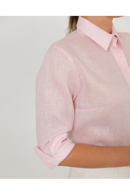 Женская рубашка из льна рукав 3/4 розовая-8792 от byME 