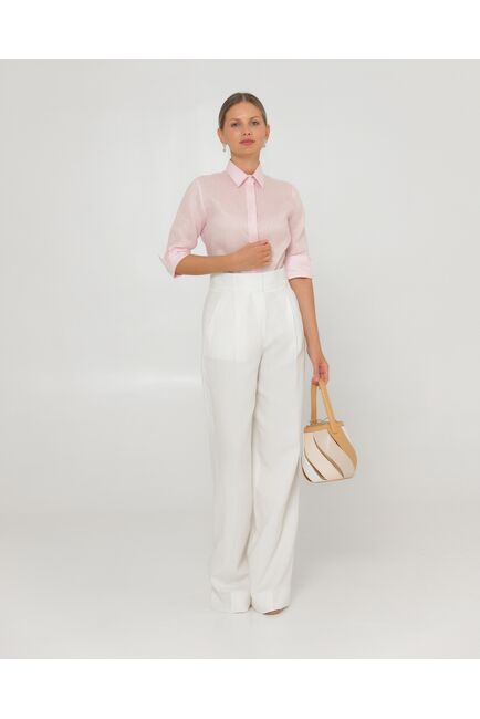 Женская рубашка из льна рукав 3/4 розовая-8792 от byME 