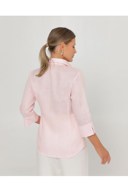 Женская рубашка из льна рукав 3/4 розовая-8792 от byME 
