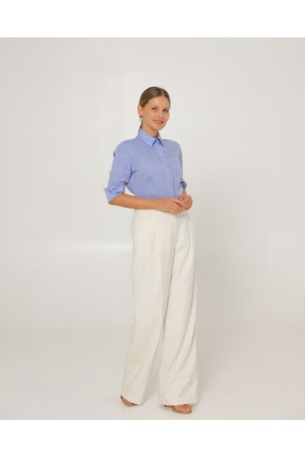 Женская рубашка из льна рукав 3/4 синяя-8793 от byME 