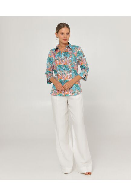 Женская рубашка из хлопка рукав 3/4 с тропическим принтом-8794 от byME 