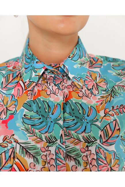 Женская рубашка из хлопка рукав 3/4 с тропическим принтом-8794 от byME 