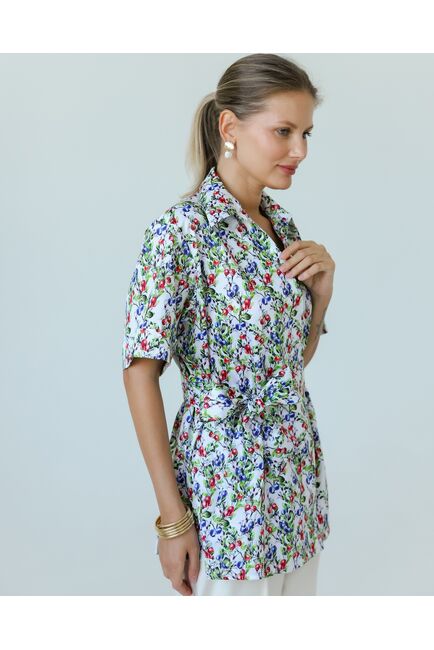 Женская рубашка на запах из хлопка с принтом голубика-8795 от byME 
