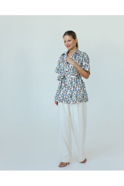 Женская рубашка на запах из хлопка с принтом голубика-8795 от byME 