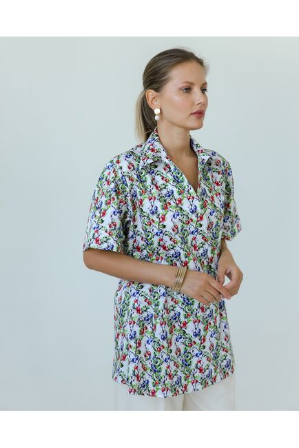 Женская рубашка на запах из хлопка с принтом голубика-8795 от byME 