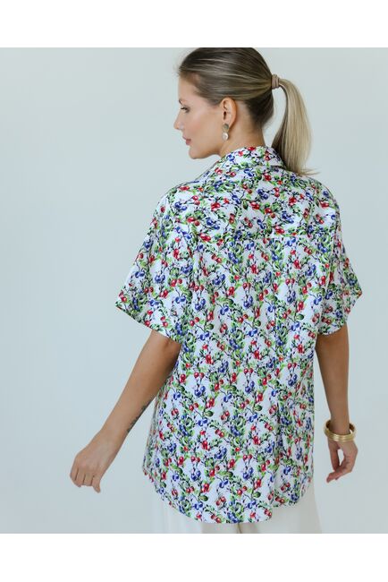 Женская рубашка на запах из хлопка с принтом голубика-8795 от byME 