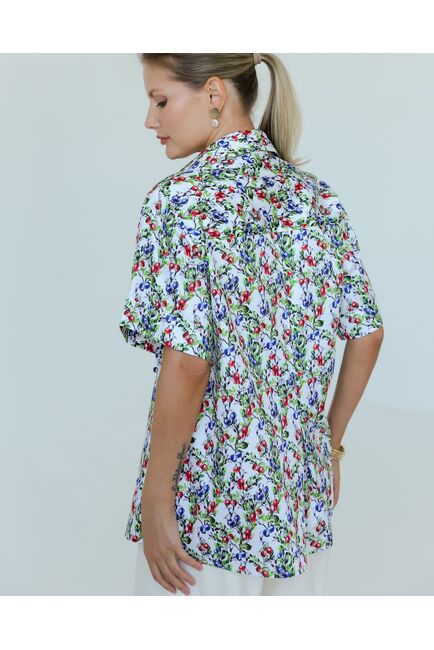 Женская рубашка на запах из хлопка с принтом голубика-8795 от byME 