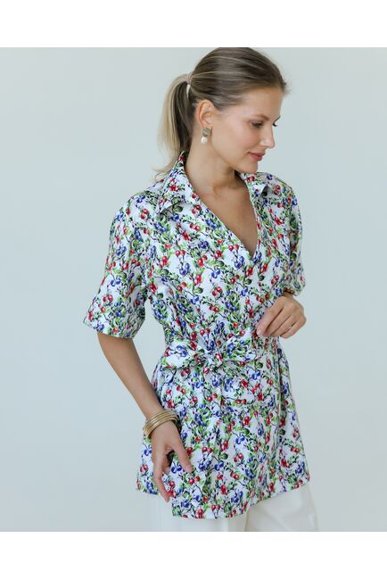 Женская рубашка на запах из хлопка с принтом голубика-8795 от byME 