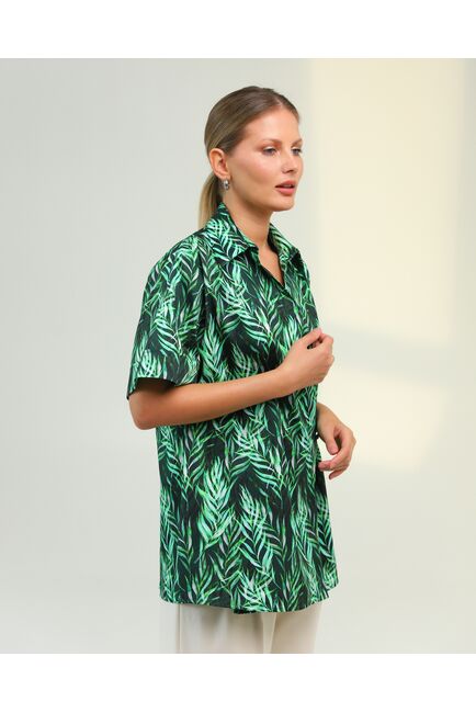 Женская рубашка на запах из хлопка с принтом листья папоротника-8796 от byME 