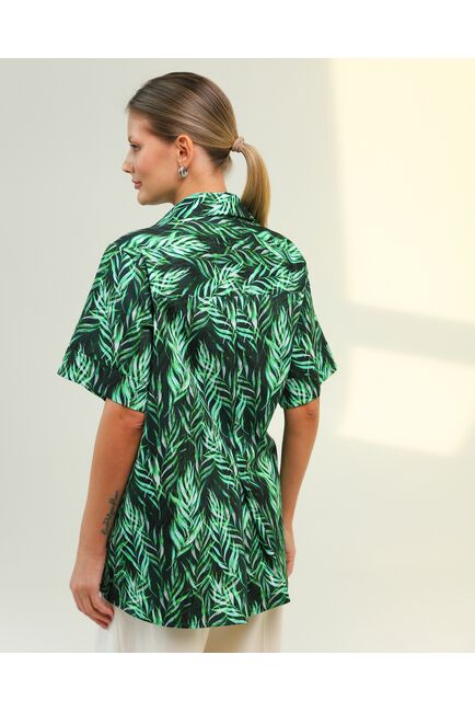 Женская рубашка на запах из хлопка с принтом листья папоротника-8796 от byME 