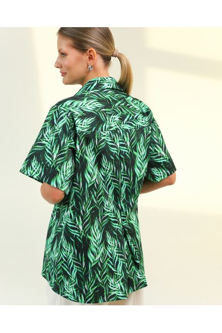 Женская рубашка на запах из хлопка с принтом листья папоротника-8796 от byME 