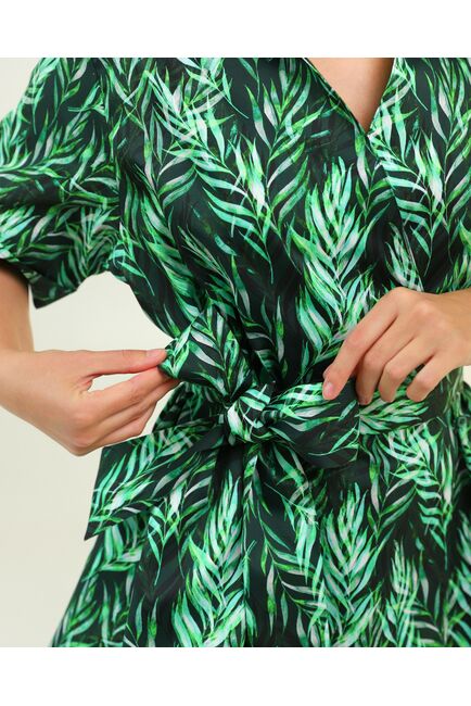 Женская рубашка на запах из хлопка с принтом листья папоротника-8796 от byME 