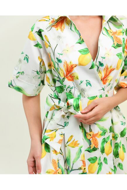 Женская рубашка на запах из хлопка принт лимоны-8797 от byME 