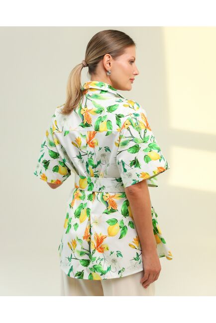 Женская рубашка на запах из хлопка принт лимоны-8797 от byME 