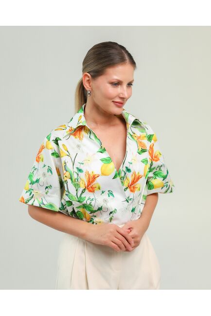 Женская рубашка на запах из хлопка принт лимоны-8797 от byME 