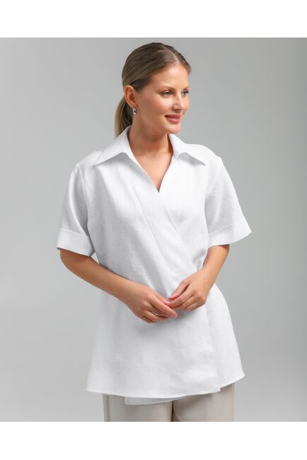 Женская рубашка на запах из льна белая-8800 от byME 