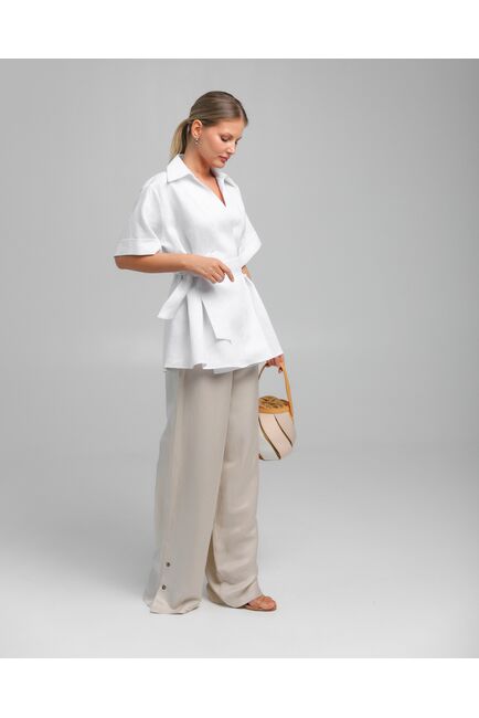 Женская рубашка на запах из льна белая-8800 от byME 