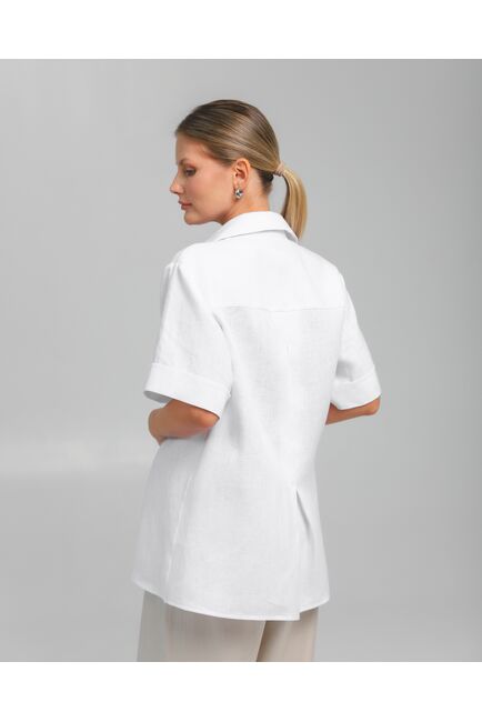 Женская рубашка на запах из льна белая-8800 от byME 