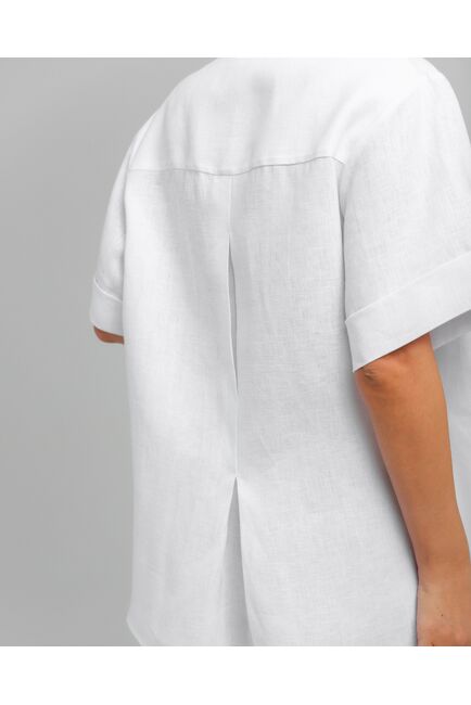 Женская рубашка на запах из льна белая-8800 от byME 