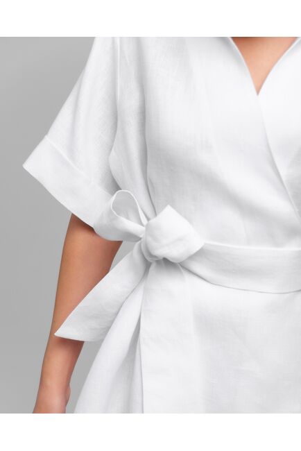 Женская рубашка на запах из льна белая-8800 от byME 