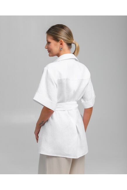 Женская рубашка на запах из льна белая-8800 от byME 