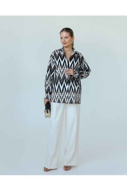 Женска рубашка из хлопка с принтом геометрический узор-8806 от byME 
