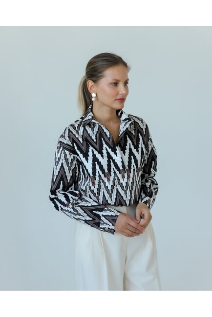 Женска рубашка из хлопка с принтом геометрический узор-8806 от byME 