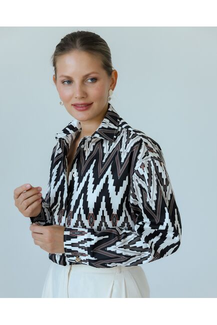 Женска рубашка из хлопка с принтом геометрический узор-8806 от byME 