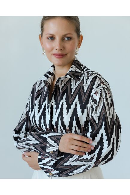 Женска рубашка из хлопка с принтом геометрический узор-8806 от byME 