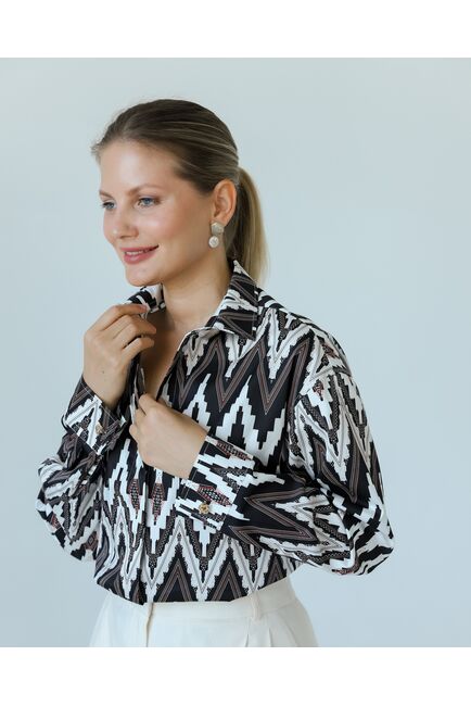 Женска рубашка из хлопка с принтом геометрический узор-8806 от byME 