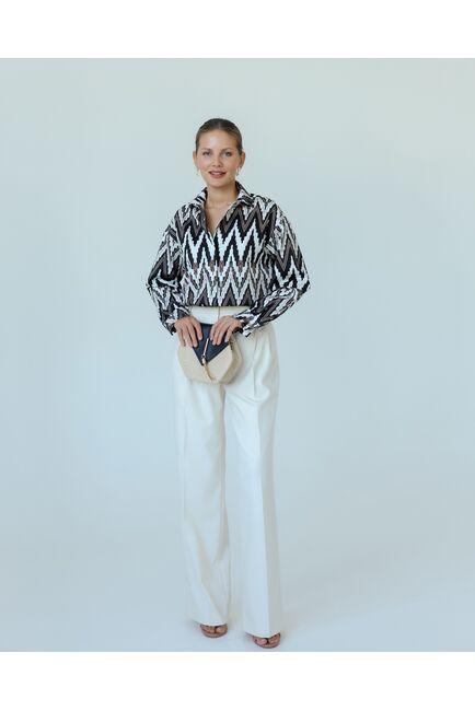 Женска рубашка из хлопка с принтом геометрический узор-8806 от byME 