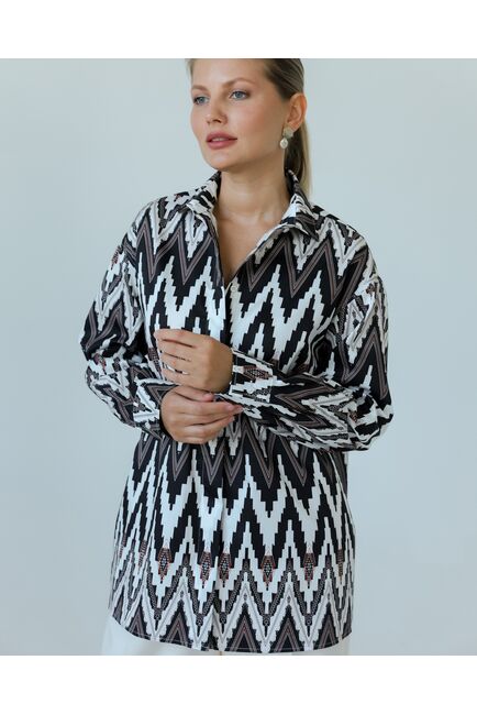 Женска рубашка из хлопка с принтом геометрический узор-8806 от byME 