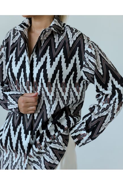 Женска рубашка из хлопка с принтом геометрический узор-8806 от byME 