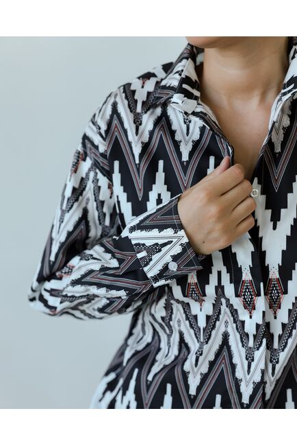 Женска рубашка из хлопка с принтом геометрический узор-8806 от byME 