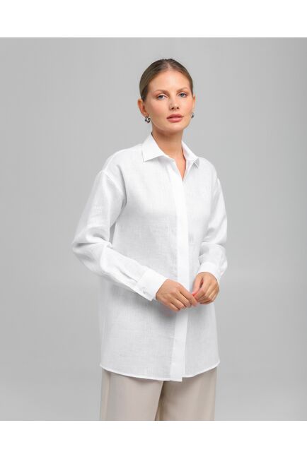 Женская рубашка из льна белая-8807 от byME 