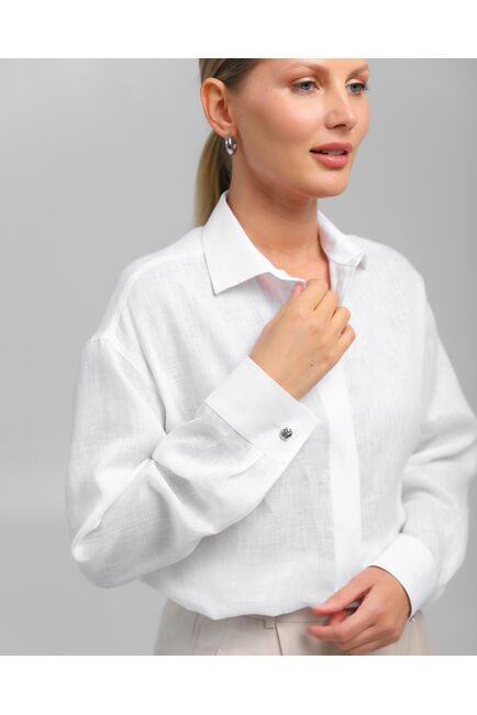 Женская рубашка из льна белая-8807 от byME 