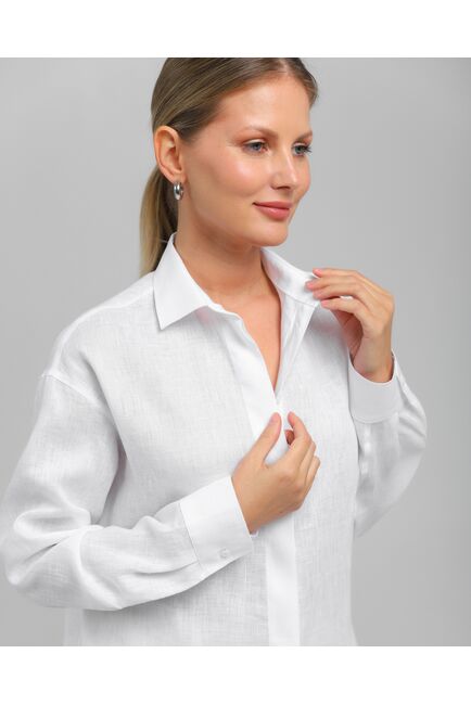 Женская рубашка из льна белая-8807 от byME 