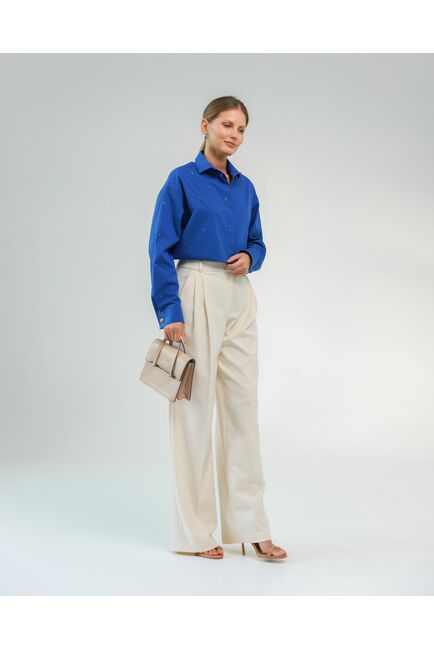 Женская рубашка из хлопка синяя с птицами-8808 от byME 