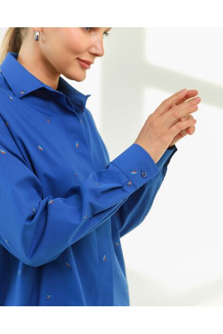 Женская рубашка из хлопка синяя с птицами-8808 от byME 