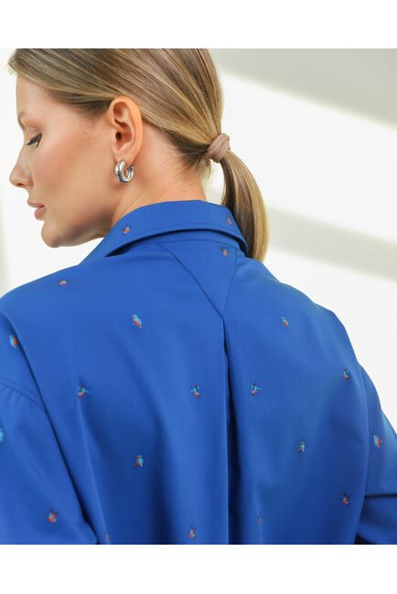 Женская рубашка из хлопка синяя с птицами-8808 от byME 