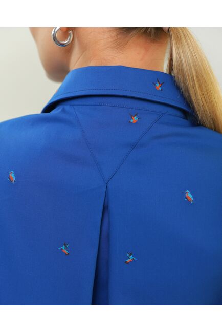 Женская рубашка из хлопка синяя с птицами-8808 от byME 