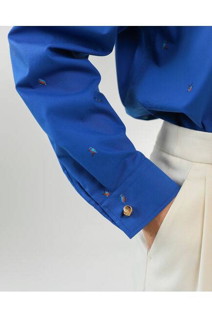 Женская рубашка из хлопка синяя с птицами-8808 от byME 