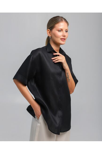 Женская рубашка из льна черная-8810 от byME 