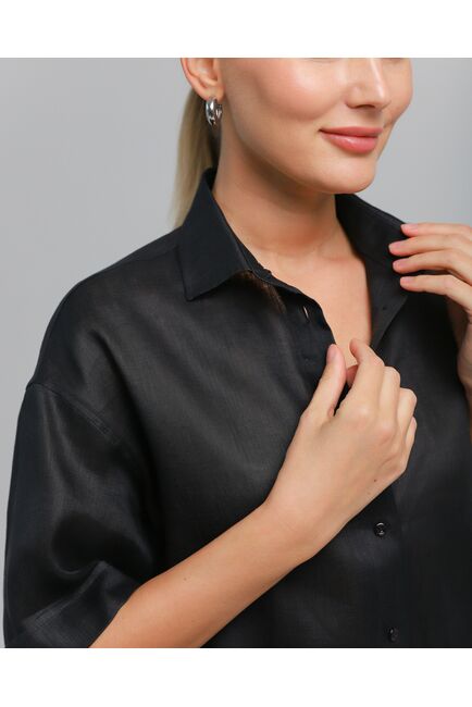 Женская рубашка из льна черная-8810 от byME 