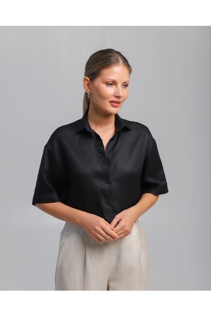 Женская рубашка из льна черная-8810 от byME 