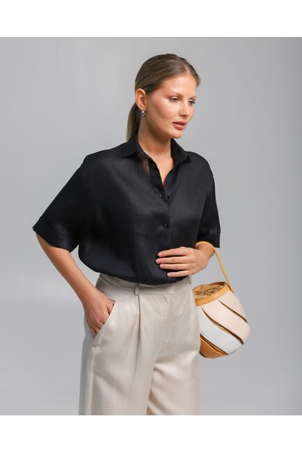 Женская рубашка из льна черная-8810 от byME 
